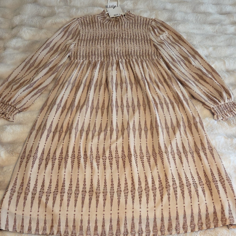 Very J Cream and Brown Patterned Dress